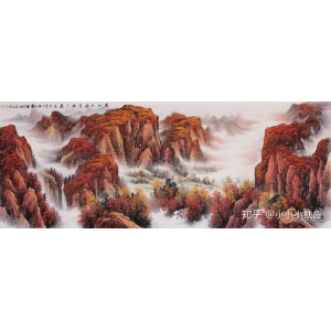 山水畫文化墻 客廳沙發(fā)背景墻掛畫，這樣掛山水畫格調(diào)很高雅